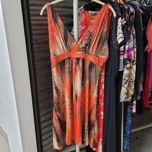 Papillon XL Orange Tropical V Neck Midi Sundress